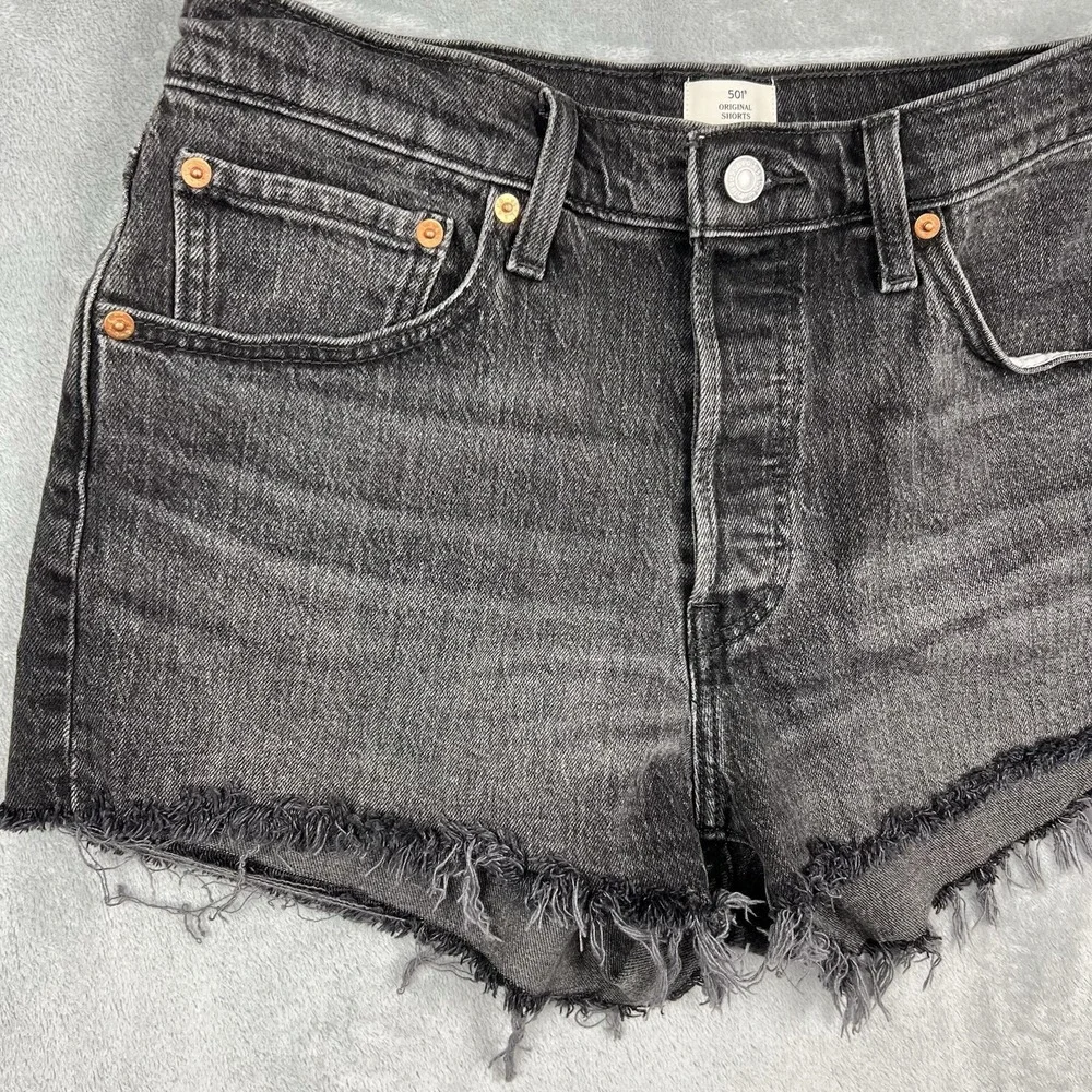 Levi's 501 Womens Sz 30 Black Denim Original Fit High Rise Cutoff Shorts Raw Hem